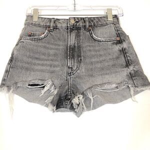 Zara Womens Cut Off Jean Shorts Size 0 High Rise Zip Fly Faded Black Denim